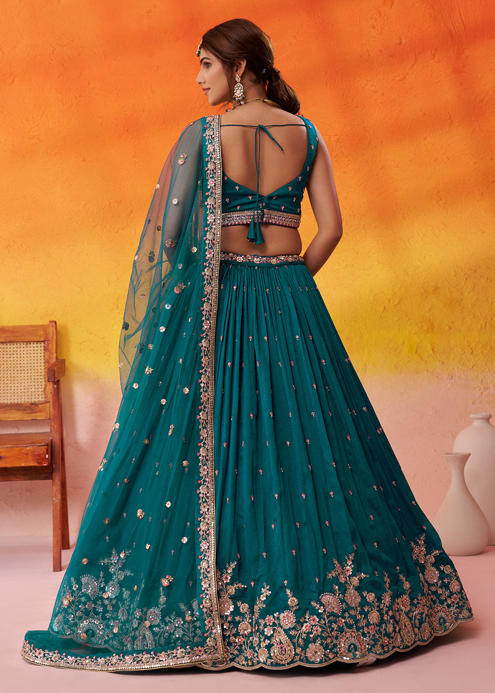 Buy Now Teal Georgette Embroidered Wedding Lehenga Choli Online in US, UK, Canada, France, Germany, Sweden, Greece, Denmark, UAE & Worldwide at Empress.