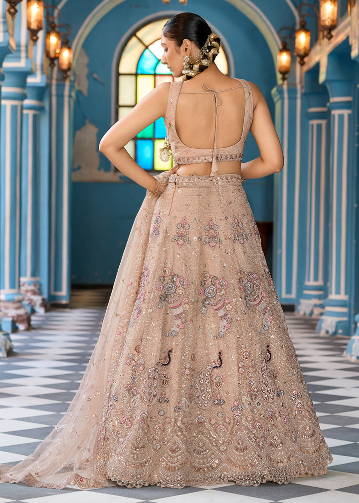 Buy Now Attractive Beige Net Embroidered Wedding Lehenga Choli Online in US, UK, Canada, France, Germany, Sweden, Greece, UAE, Denmark & Worldwide at Empress.