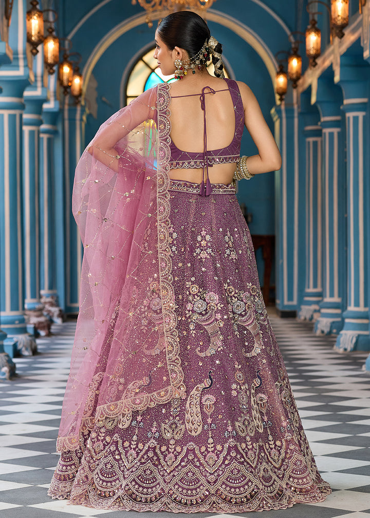 Buy Now Attractive Lavender Net Embroidered Wedding Lehenga Choli Online in US, UK, Canada, France, Germany, Sweden, Greece, UAE, Denmark & Worldwide at Empress.