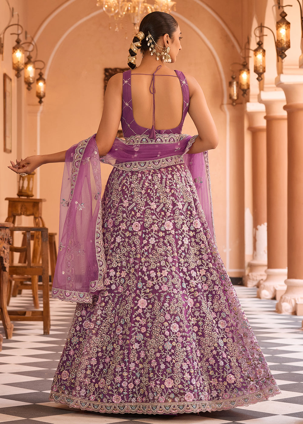 Buy Now Attractive Burgundy Net Embroidered Wedding Lehenga Choli Online in US, UK, Canada, France, Germany, Sweden, Greece, UAE, Denmark & Worldwide at Empress