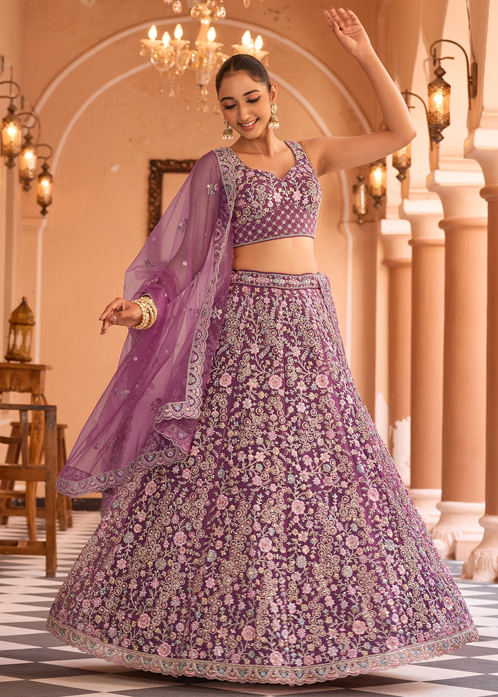 Buy Now Attractive Burgundy Net Embroidered Wedding Lehenga Choli Online in US, UK, Canada, France, Germany, Sweden, Greece, UAE, Denmark & Worldwide at Empress