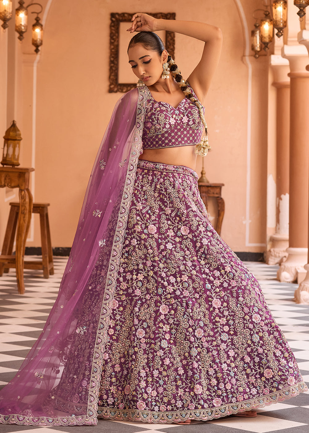 Buy Now Attractive Burgundy Net Embroidered Wedding Lehenga Choli Online in US, UK, Canada, France, Germany, Sweden, Greece, UAE, Denmark & Worldwide at Empress