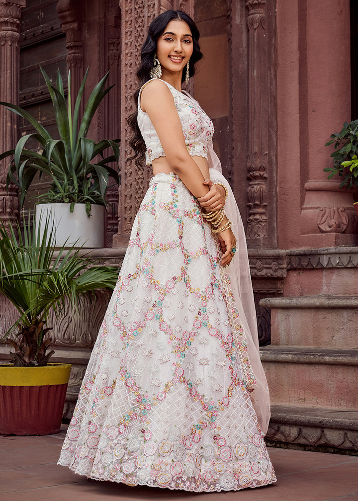 Buy Now Attractive Cream All Over Embroidered Wedding Lehenga Choli Online in US, UK, Canada, France, Germany, Sweden, Greece, Denmark & Worldwide at Empress.