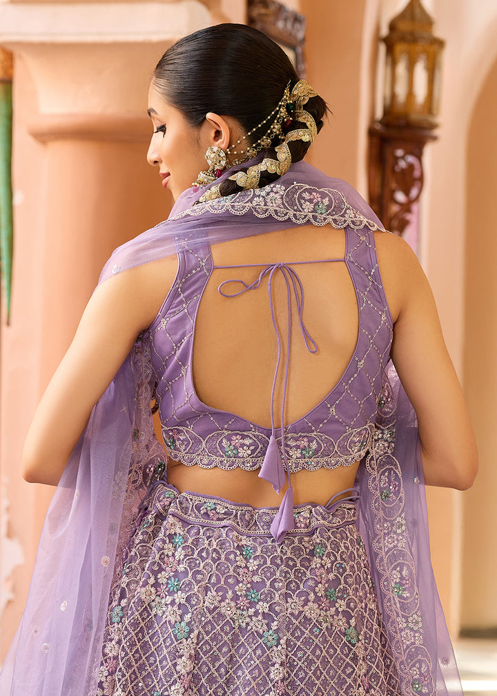 Buy Now Attractive Mauve All Over Embroidered Wedding Lehenga Choli Online in US, UK, Canada, France, Germany, Sweden, Greece, Denmark & Worldwide at Empress.