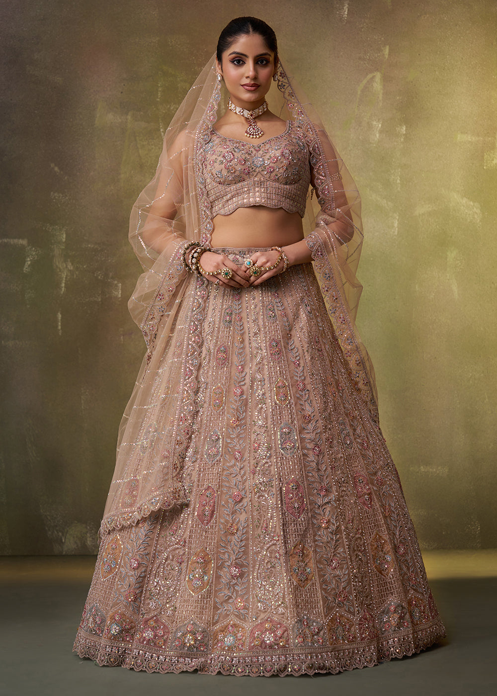 Buy Now Beige Flared Embroidered Festive Lehenga Choli Online in US, UK, Canada, France, Germany, Sweden, Greece, Denmark, UAE, Maldives & Worldwide at Empress.