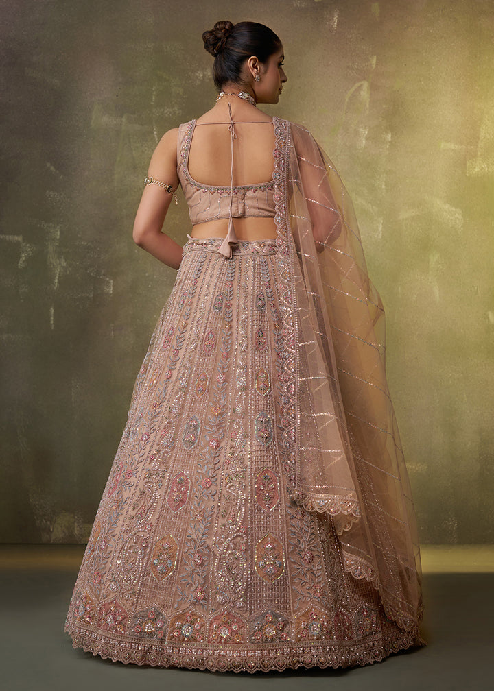 Buy Now Beige Flared Embroidered Festive Lehenga Choli Online in US, UK, Canada, France, Germany, Sweden, Greece, Denmark, UAE, Maldives & Worldwide at Empress.