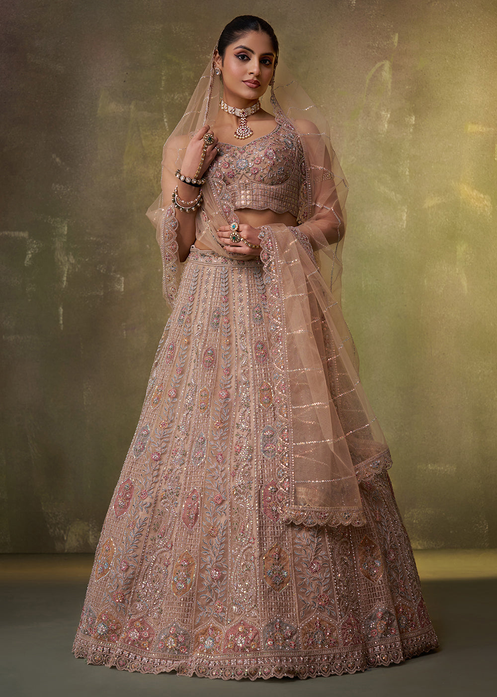 Buy Now Beige Flared Embroidered Festive Lehenga Choli Online in US, UK, Canada, France, Germany, Sweden, Greece, Denmark, UAE, Maldives & Worldwide at Empress.