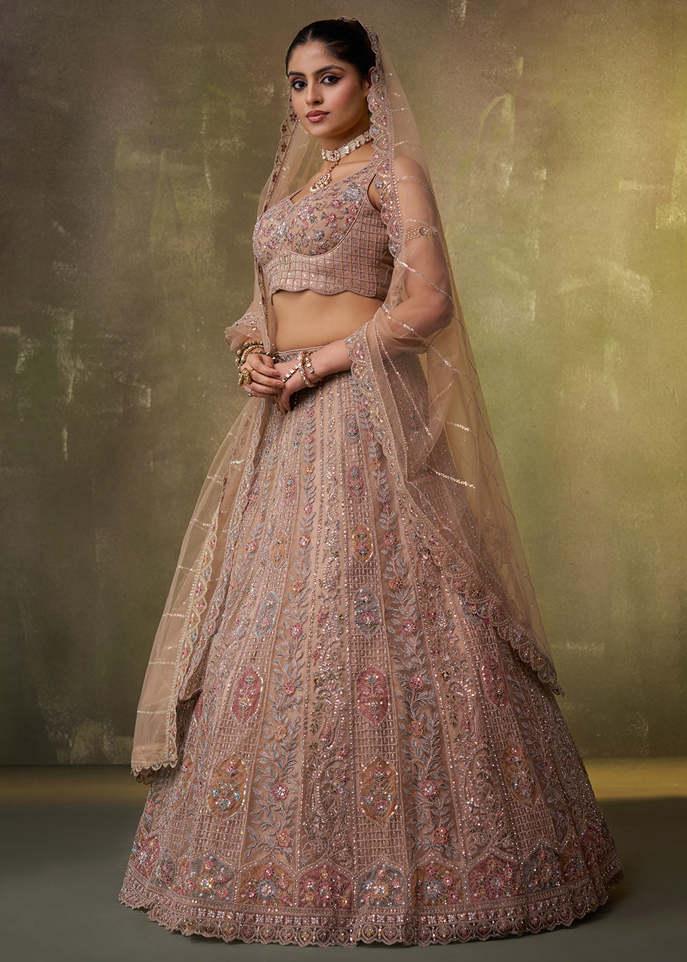 Buy Now Beige Flared Embroidered Festive Lehenga Choli Online in US, UK, Canada, France, Germany, Sweden, Greece, Denmark, UAE, Maldives & Worldwide at Empress.