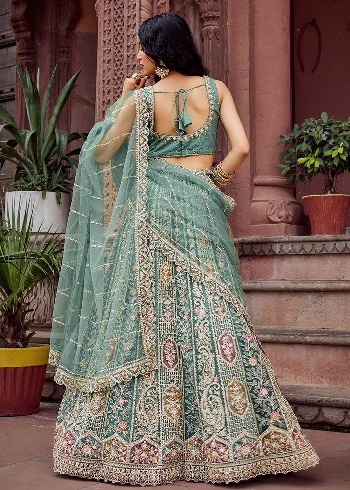 Buy Now Lime Green Flared Embroidered Festive Lehenga Choli Online in US, UK, Canada, France, Germany, Sweden, Greece, Denmark, UAE & Worldwide at Empress.