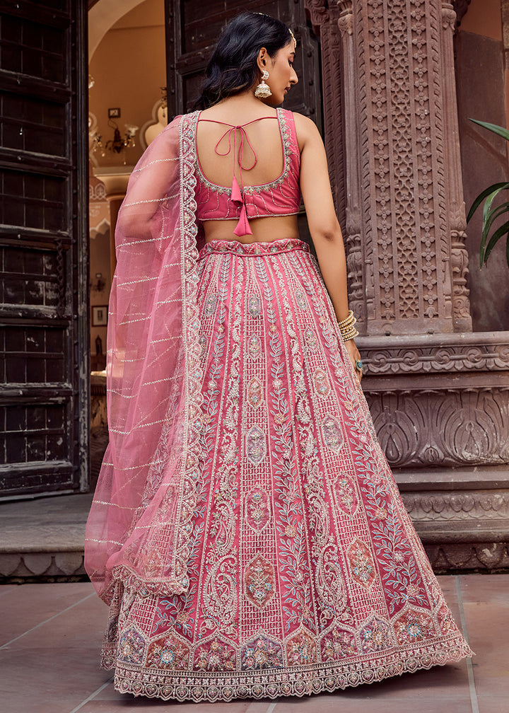 Buy Now Rose Gold Flared Embroidered Festive Lehenga Choli Online in US, UK, Canada, France, Germany, Sweden, Greece, Denmark, UAE & Worldwide at Empress.