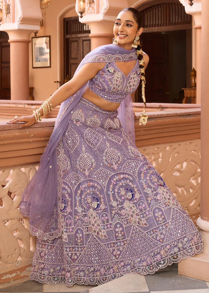 Buy Now Net Fabric Stone Work Mauve Wedding Lehenga Choli Online in US, UK, Canada, France, Germany, Sweden, Greece, Denmark, UAE & Worldwide at Empress.
