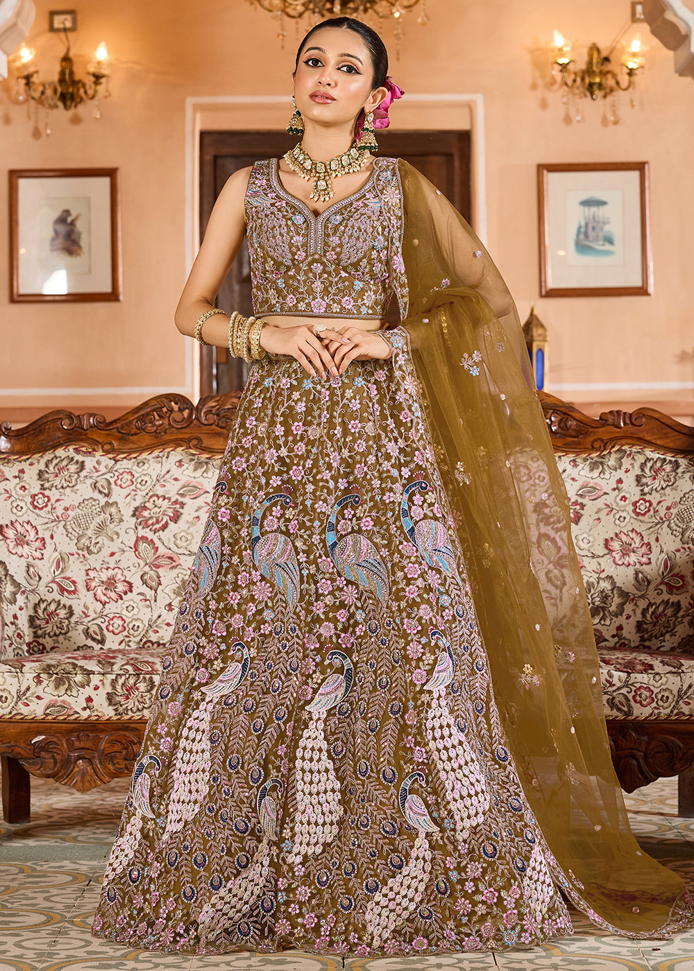 Buy Now Mustard Color with Heavy Embroidery Lehenga Choli Online in US, UK, Canada, France, Germany, Sweden, Greece, Denmark, Spain, UAE & Worldwide at Empress.