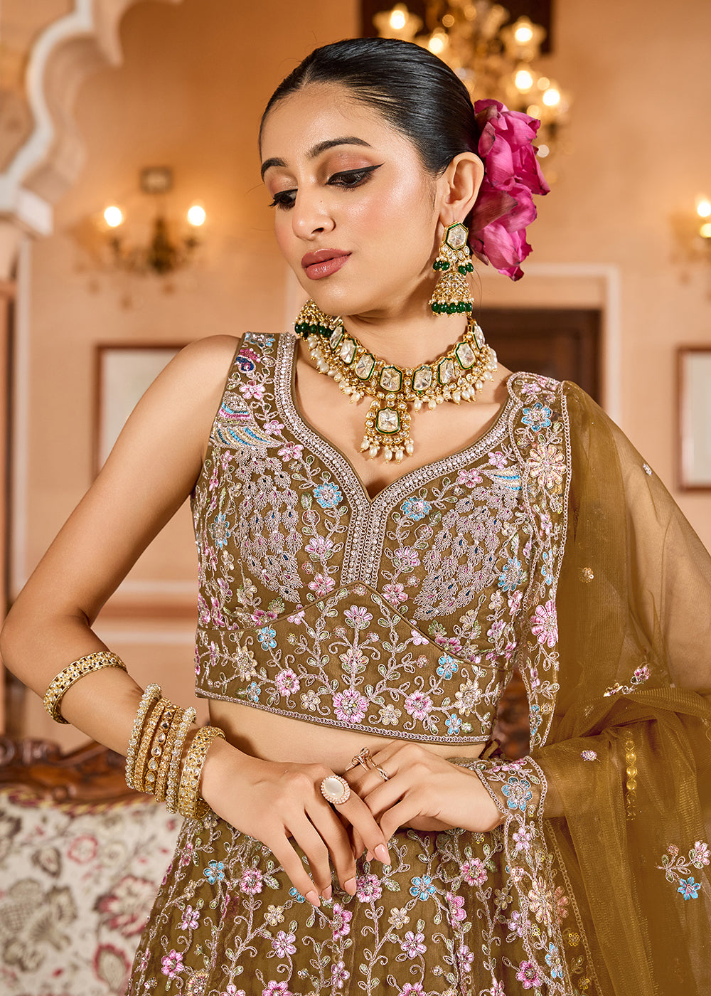 Buy Now Mustard Color with Heavy Embroidery Lehenga Choli Online in US, UK, Canada, France, Germany, Sweden, Greece, Denmark, Spain, UAE & Worldwide at Empress.