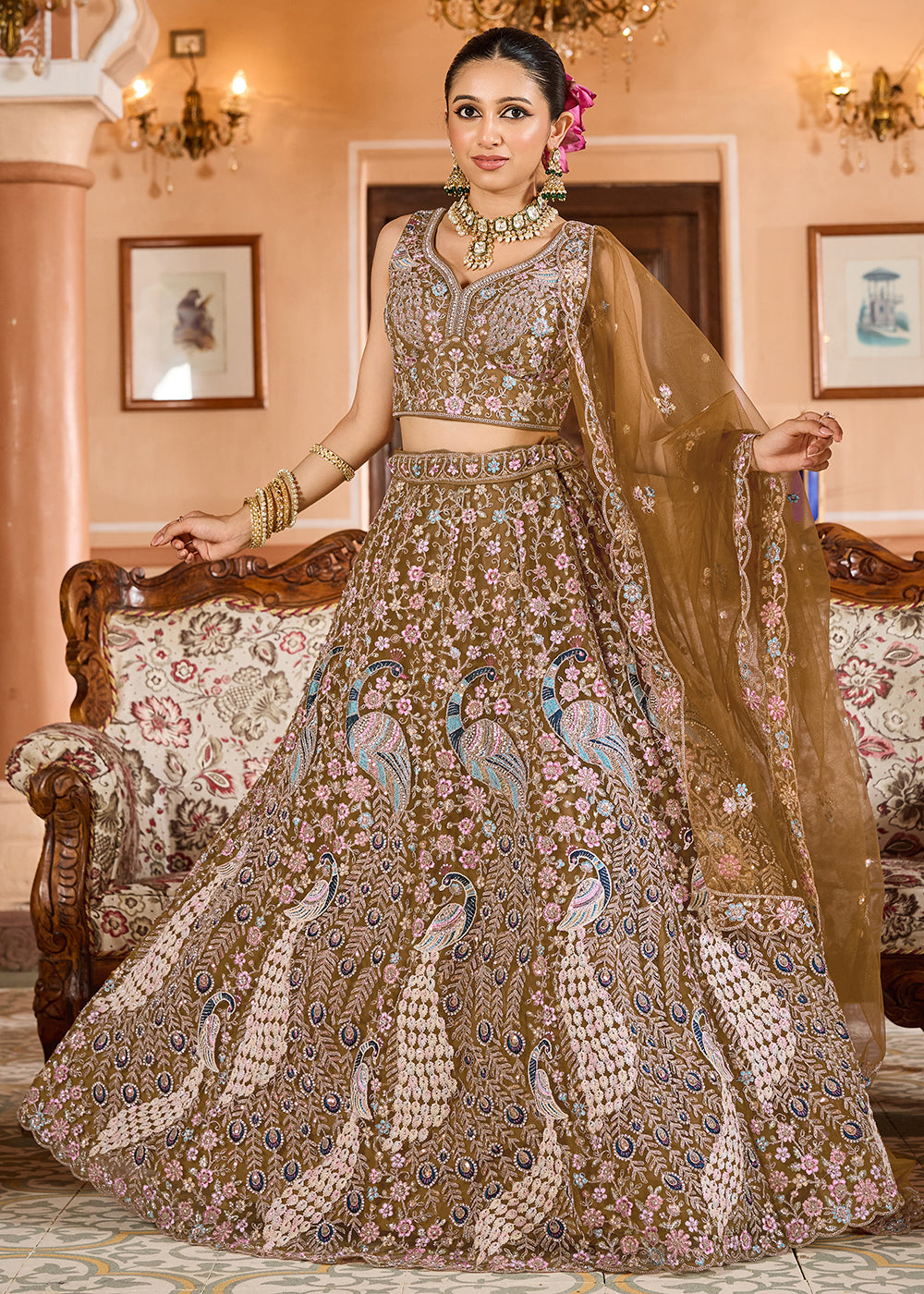 Buy Now Mustard Color with Heavy Embroidery Lehenga Choli Online in US, UK, Canada, France, Germany, Sweden, Greece, Denmark, Spain, UAE & Worldwide at Empress.