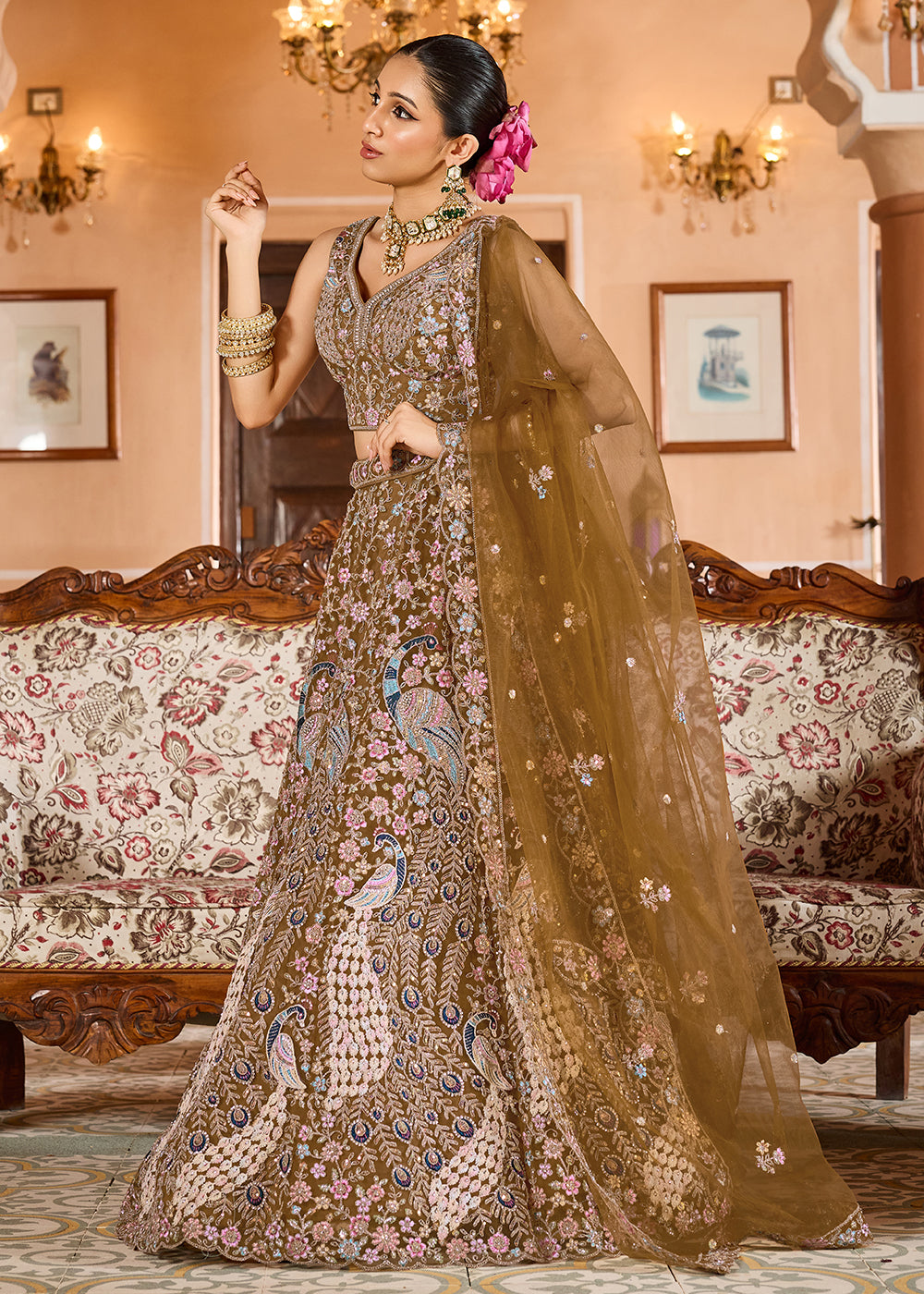 Buy Now Mustard Color with Heavy Embroidery Lehenga Choli Online in US, UK, Canada, France, Germany, Sweden, Greece, Denmark, Spain, UAE & Worldwide at Empress.