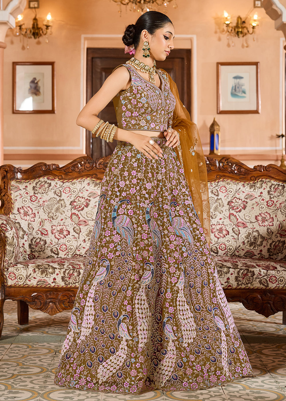 Buy Now Mustard Color with Heavy Embroidery Lehenga Choli Online in US, UK, Canada, France, Germany, Sweden, Greece, Denmark, Spain, UAE & Worldwide at Empress.