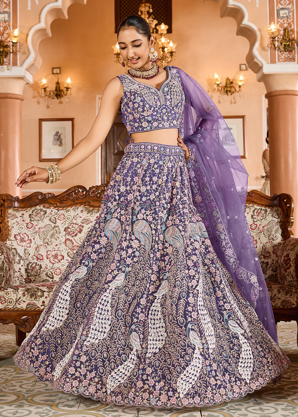 Buy Now Purple Color with Heavy Embroidery Lehenga Choli Online in US, UK, Canada, France, Germany, Sweden, Greece, Denmark, Spain, UAE & Worldwide at Empress.