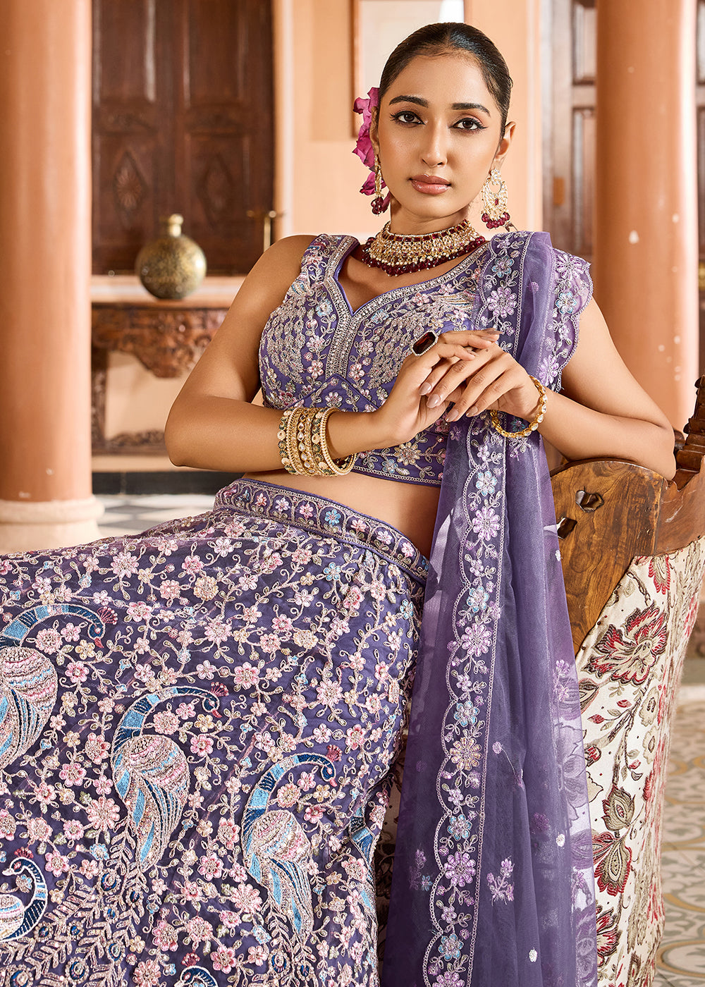 Buy Now Purple Color with Heavy Embroidery Lehenga Choli Online in US, UK, Canada, France, Germany, Sweden, Greece, Denmark, Spain, UAE & Worldwide at Empress.