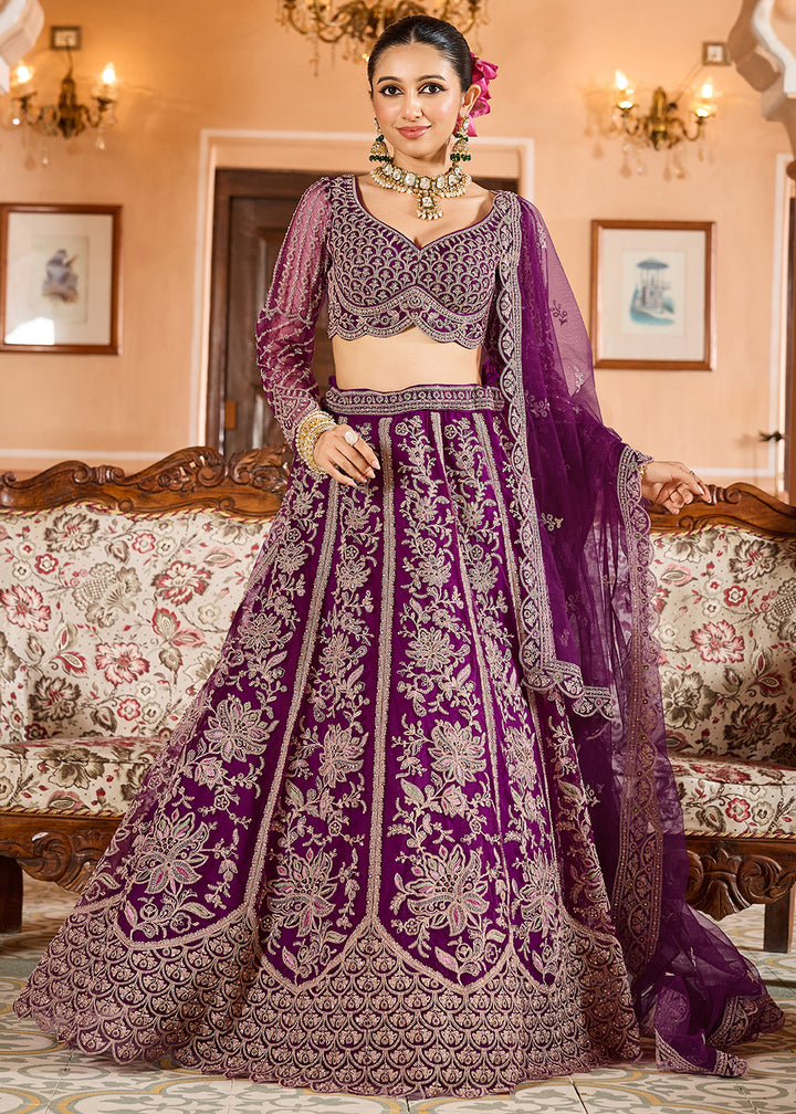 Buy Now Burgundy Color with Heavy Embroidery Lehenga Choli Online in US, UK, Canada, France, Germany, Sweden, Greece, Denmark, Spain, UAE & Worldwide at Empress.