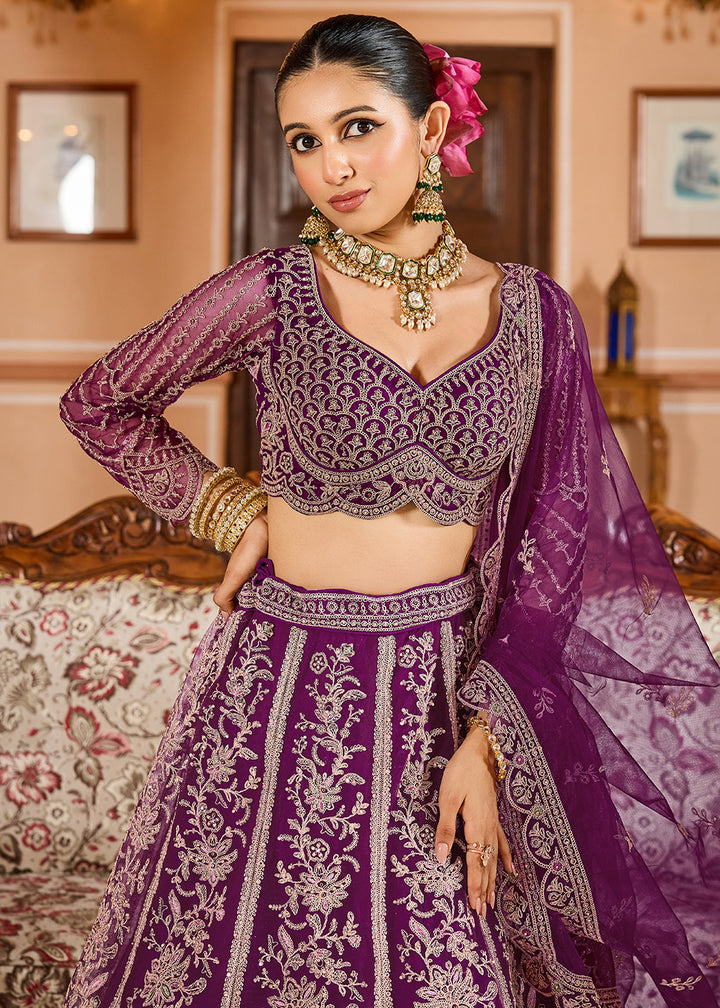 Buy Now Burgundy Color with Heavy Embroidery Lehenga Choli Online in US, UK, Canada, France, Germany, Sweden, Greece, Denmark, Spain, UAE & Worldwide at Empress.