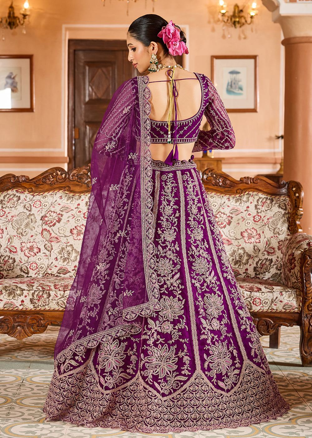 Buy Now Burgundy Color with Heavy Embroidery Lehenga Choli Online in US, UK, Canada, France, Germany, Sweden, Greece, Denmark, Spain, UAE & Worldwide at Empress.