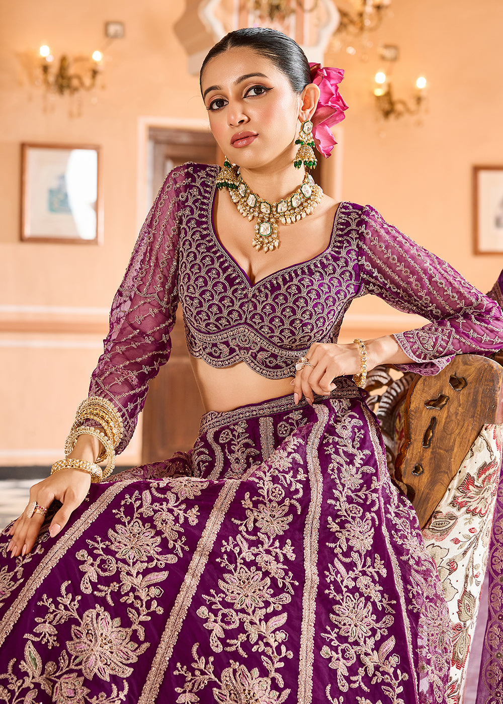 Buy Now Burgundy Color with Heavy Embroidery Lehenga Choli Online in US, UK, Canada, France, Germany, Sweden, Greece, Denmark, Spain, UAE & Worldwide at Empress.