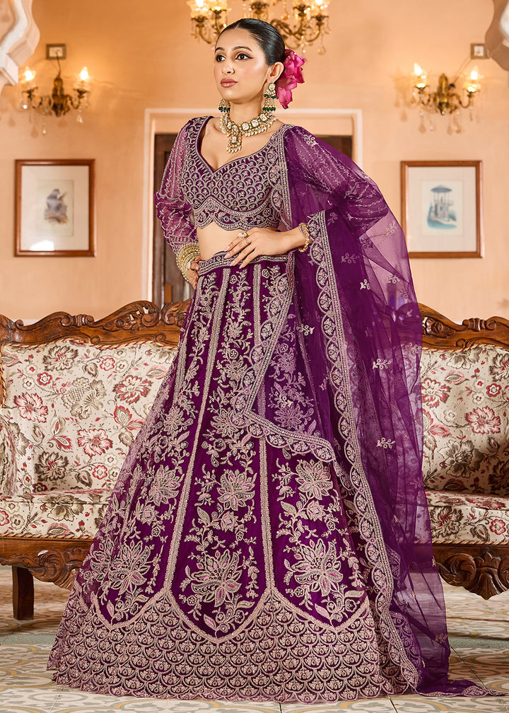 Buy Now Burgundy Color with Heavy Embroidery Lehenga Choli Online in US, UK, Canada, France, Germany, Sweden, Greece, Denmark, Spain, UAE & Worldwide at Empress.