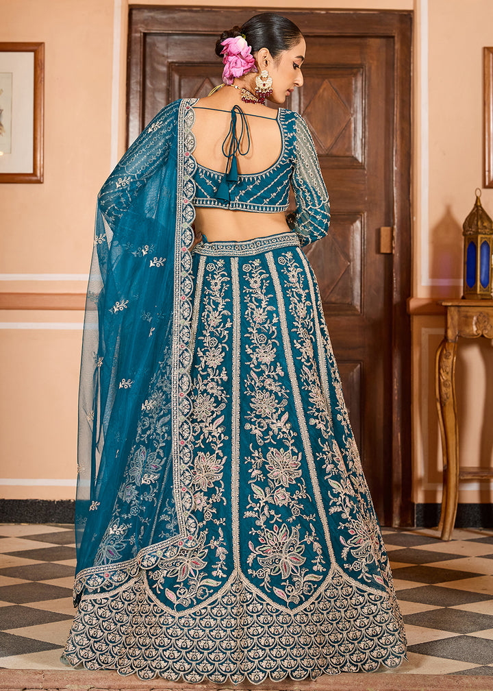 Buy Now Teal Color with Heavy Embroidery Lehenga Choli Online in US, UK, Canada, France, Germany, Sweden, Greece, Denmark, Spain, UAE & Worldwide at Empress