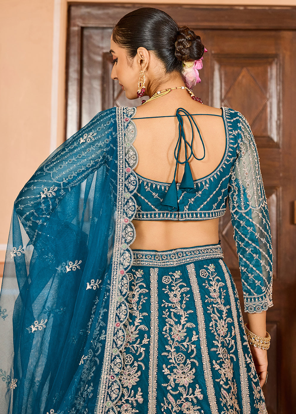 Buy Now Teal Color with Heavy Embroidery Lehenga Choli Online in US, UK, Canada, France, Germany, Sweden, Greece, Denmark, Spain, UAE & Worldwide at Empress