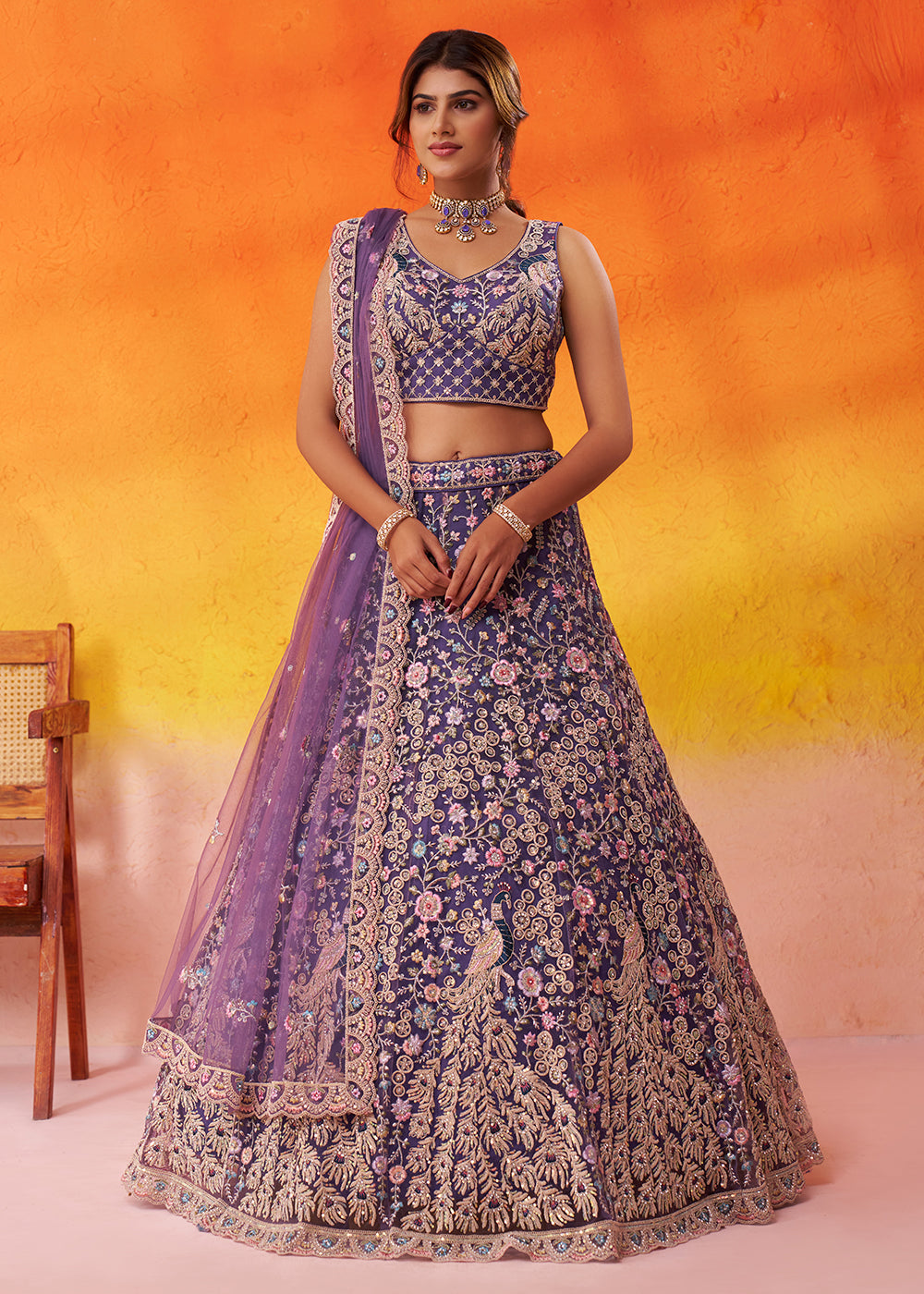 Buy Now Net Embroidered Purple Wedding Festive Lehenga Choli Online in US, UK, Canada, France, Germany, Sweden, Greece, Denmark, Spain & Worldwide at Empress.