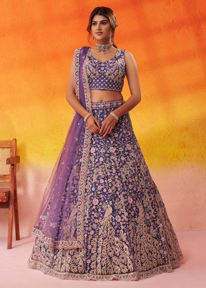 Buy Now Net Embroidered Purple Wedding Festive Lehenga Choli Online in US, UK, Canada, France, Germany, Sweden, Greece, Denmark, Spain & Worldwide at Empress.