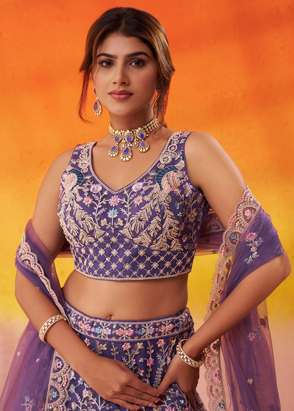 Buy Now Net Embroidered Purple Wedding Festive Lehenga Choli Online in US, UK, Canada, France, Germany, Sweden, Greece, Denmark, Spain & Worldwide at Empress.