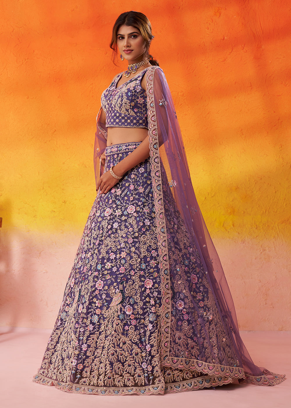 Buy Now Net Embroidered Purple Wedding Festive Lehenga Choli Online in US, UK, Canada, France, Germany, Sweden, Greece, Denmark, Spain & Worldwide at Empress.