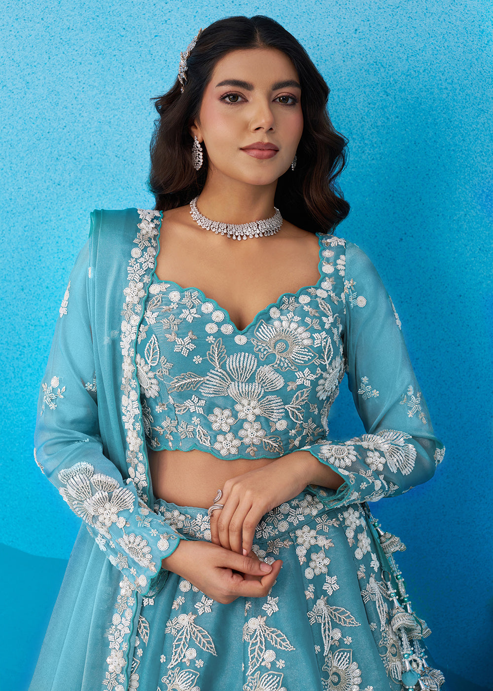 Buy Now Green Heavy Beads Designer Party Lehenga Choli Online in US, UK, Canada, France, Italy, Germany, Australia, Greece, Sweden, UAE & Worldwide at Empress.