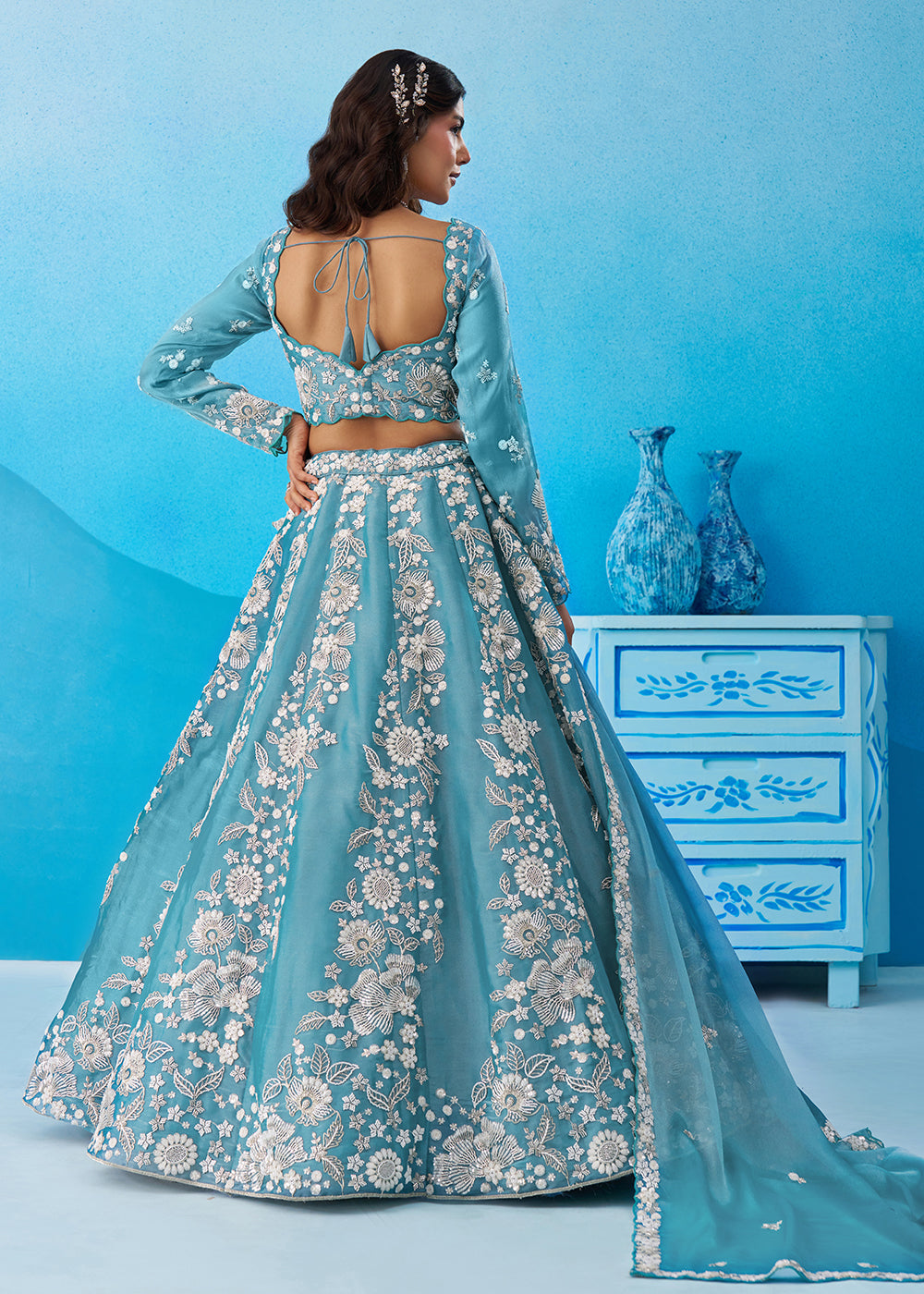 Buy Now Green Heavy Beads Designer Party Lehenga Choli Online in US, UK, Canada, France, Italy, Germany, Australia, Greece, Sweden, UAE & Worldwide at Empress.