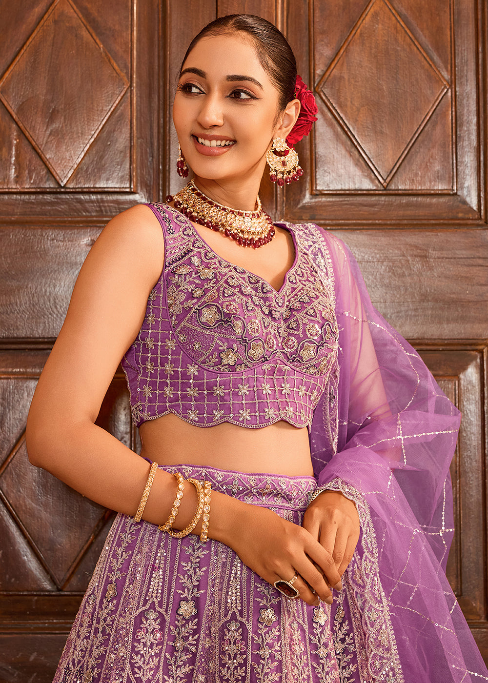 Buy Now Lavender Premium Quality Net Wedding Festive Lehenga Choli Online in US, UK, Canada, France, Germany, Sweden, Greece, Denmark,UAE & Worldwide at Empress
