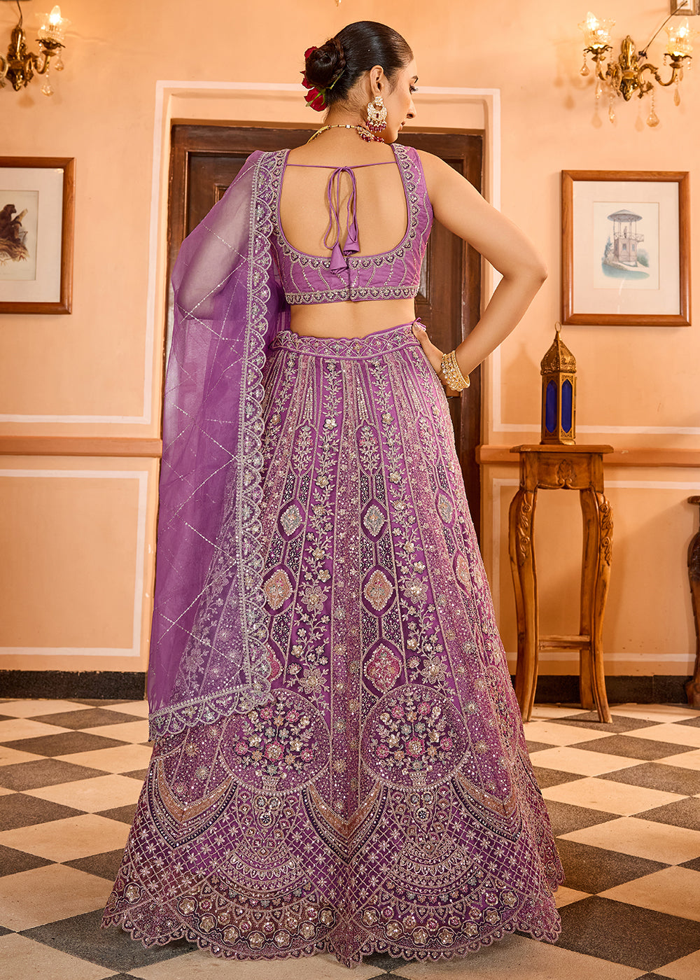 Buy Now Lavender Premium Quality Net Wedding Festive Lehenga Choli Online in US, UK, Canada, France, Germany, Sweden, Greece, Denmark,UAE & Worldwide at Empress