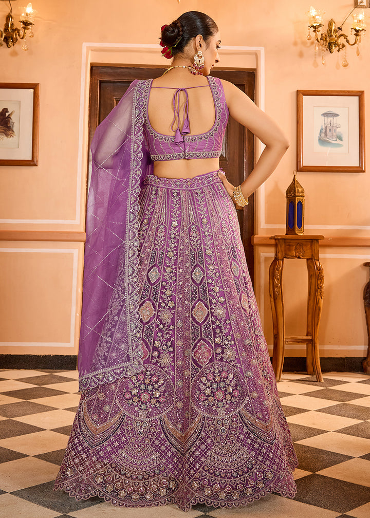 Buy Now Lavender Premium Quality Net Wedding Festive Lehenga Choli Online in US, UK, Canada, France, Germany, Sweden, Greece, Denmark,UAE & Worldwide at Empress