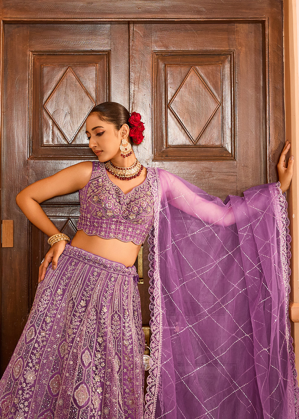 Buy Now Lavender Premium Quality Net Wedding Festive Lehenga Choli Online in US, UK, Canada, France, Germany, Sweden, Greece, Denmark,UAE & Worldwide at Empress