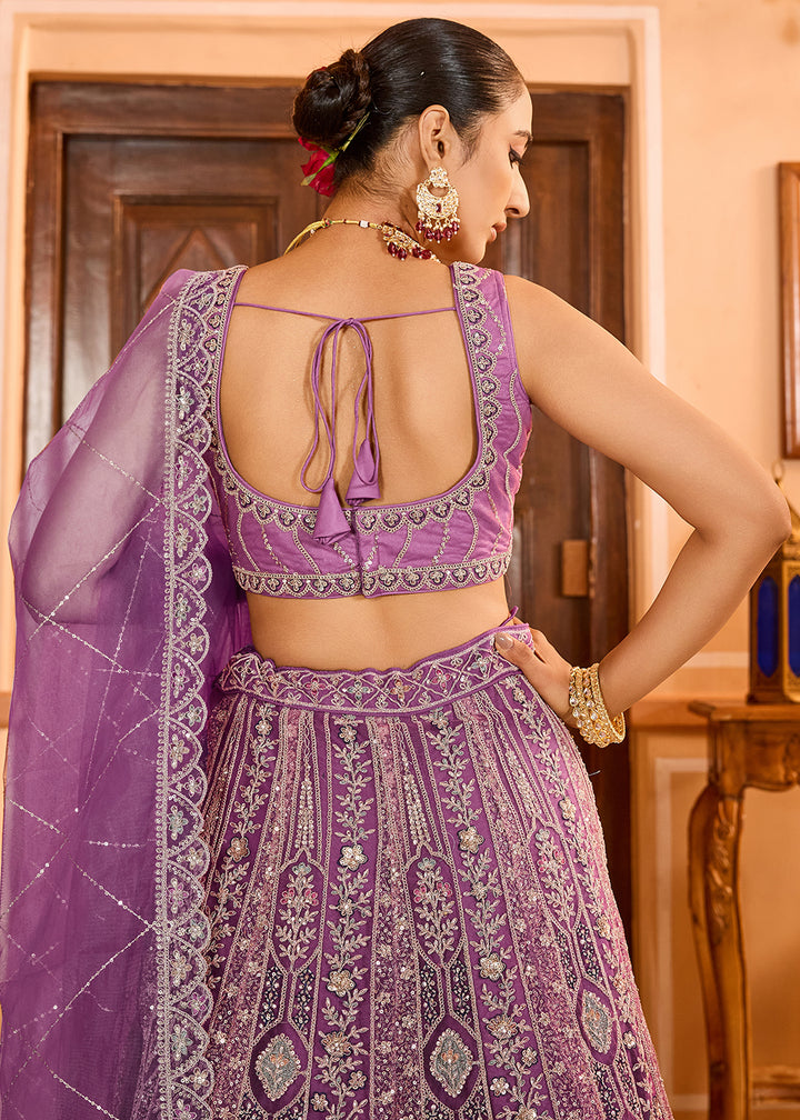 Buy Now Lavender Premium Quality Net Wedding Festive Lehenga Choli Online in US, UK, Canada, France, Germany, Sweden, Greece, Denmark,UAE & Worldwide at Empress