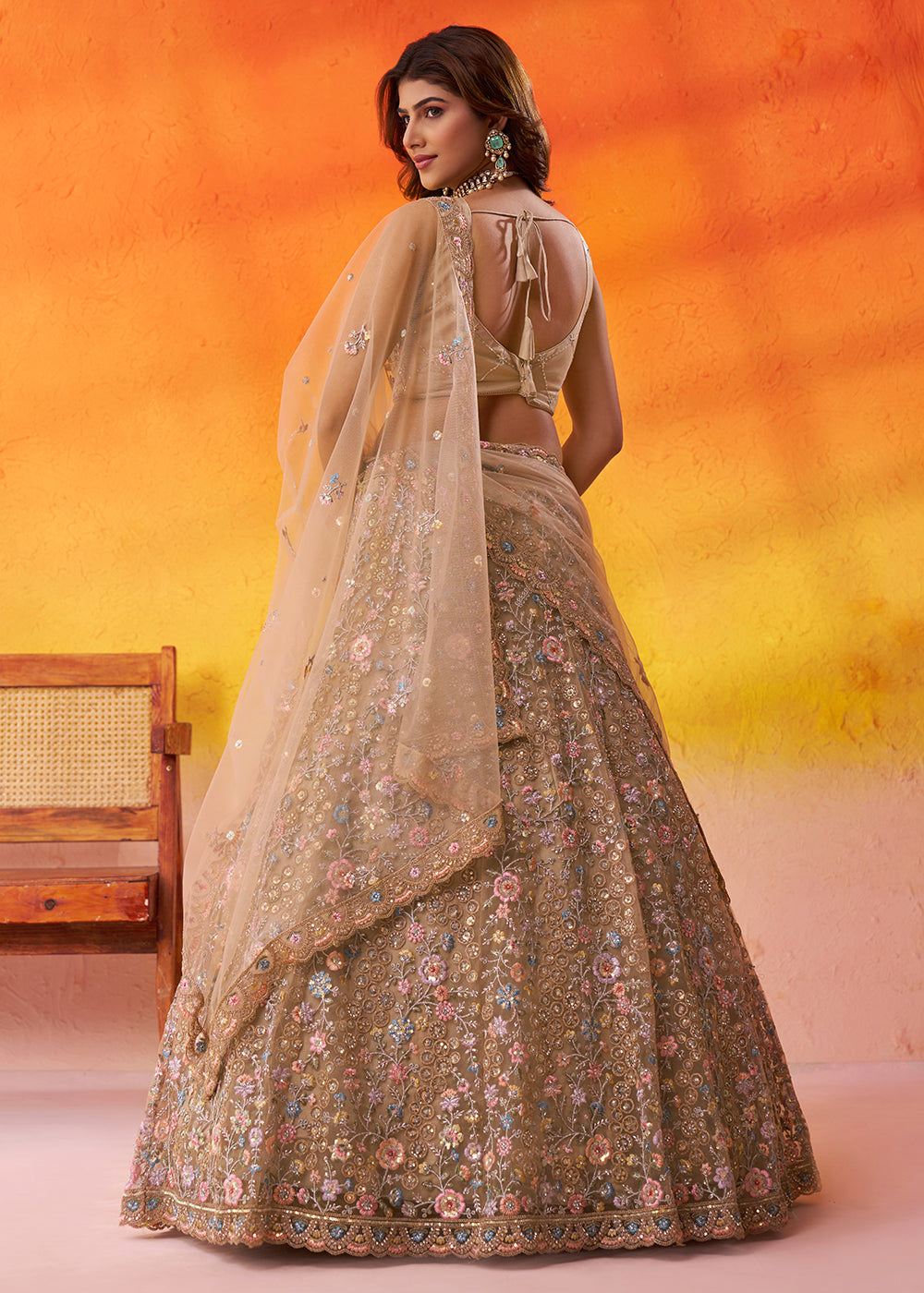 Buy Now Special Wedding Festive Beige Net Lehenga Choli Online in US, UK, Canada, France, Germany, Sweden, Greece, Denmark, Spain, UAE & Worldwide at Empress.