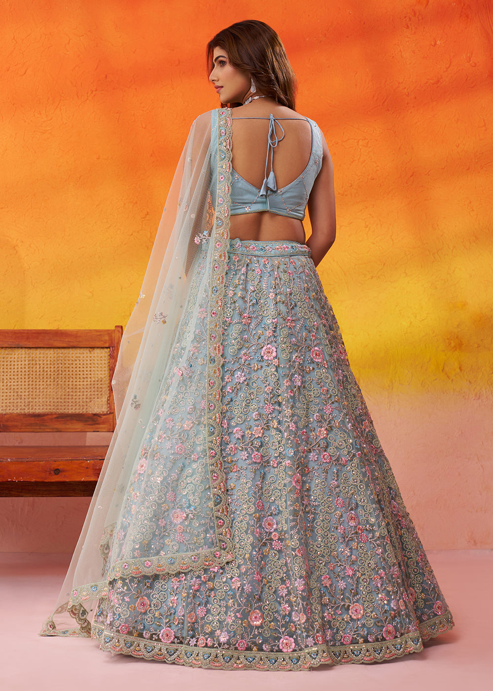 Buy Now Special Wedding Festive Green Net Lehenga Choli Online in US, UK, Canada, France, Germany, Sweden, Greece, Denmark, Spain, UAE & Worldwide at Empress.