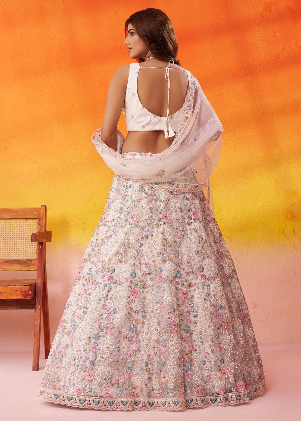 Buy Now Special Wedding Festive White Net Lehenga Choli Online in US, UK, Canada, France, Germany, Sweden, Greece, Denmark, Spain, UAE & Worldwide at Empress.