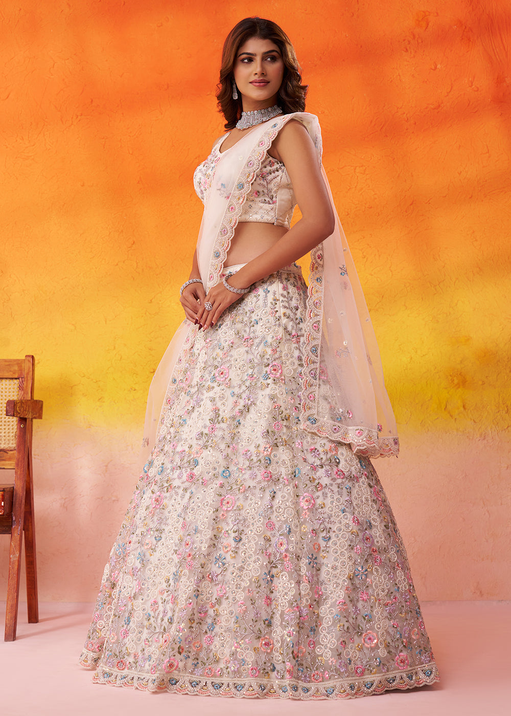 Buy Now Special Wedding Festive White Net Lehenga Choli Online in US, UK, Canada, France, Germany, Sweden, Greece, Denmark, Spain, UAE & Worldwide at Empress.