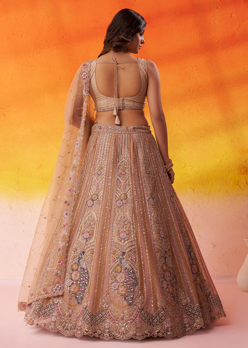 Buy Now Adorable Beige Net Embroidered Bridesmaids Lehenga Choli Online in US, UK, Canada, France, Germany, Sweden, Greece, Denmark & Worldwide at Empress.