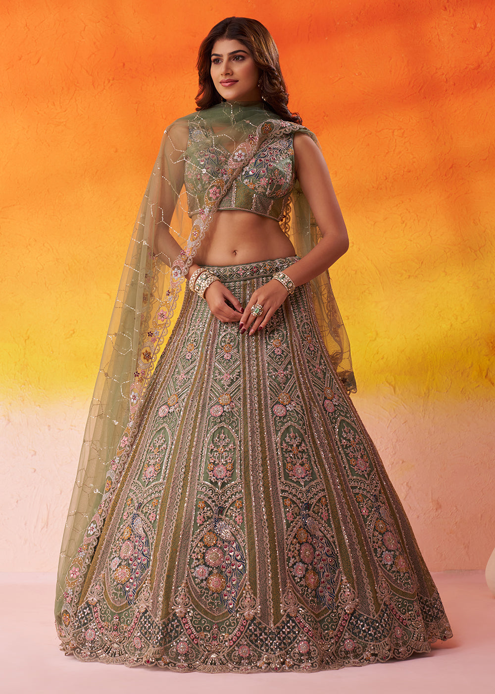 Buy Now Adorable Green Net Embroidered Bridesmaids Lehenga Choli Online in US, UK, Canada, France, Germany, Sweden, Greece, Denmark & Worldwide at Empress.