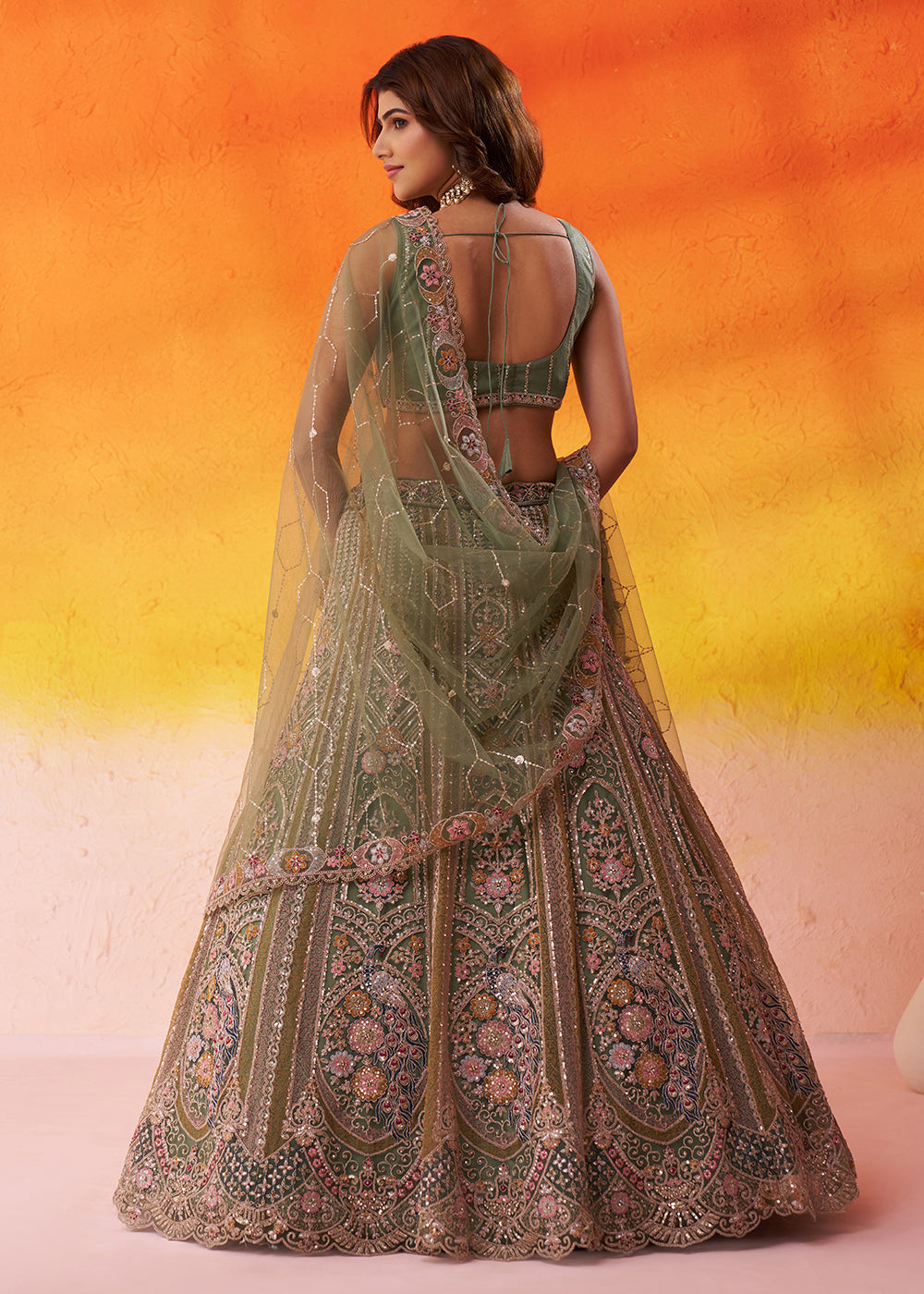 Buy Now Adorable Green Net Embroidered Bridesmaids Lehenga Choli Online in US, UK, Canada, France, Germany, Sweden, Greece, Denmark & Worldwide at Empress.