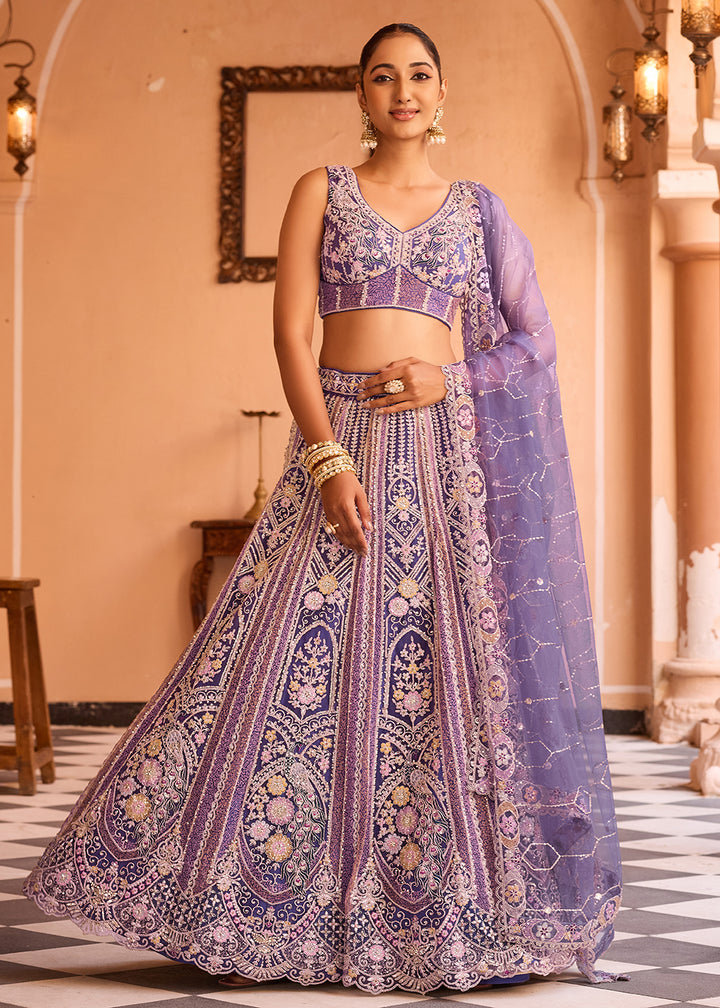 Buy Now Adorable Purple Net Embroidered Bridesmaids Lehenga Choli Online in US, UK, Canada, France, Germany, Sweden, Greece, Denmark & Worldwide at Empress.