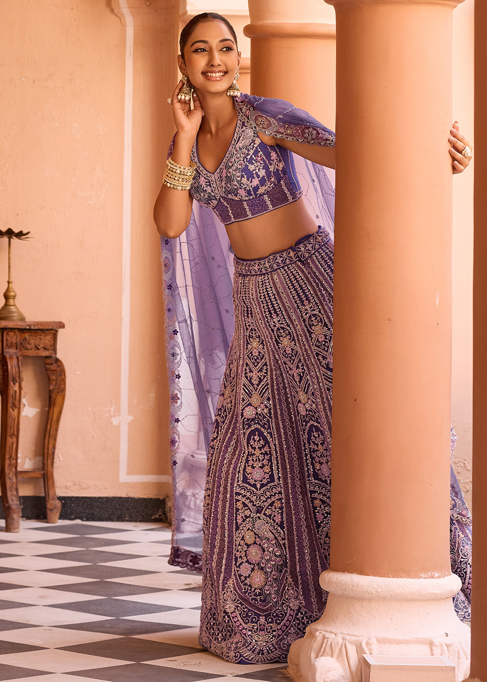 Buy Now Adorable Purple Net Embroidered Bridesmaids Lehenga Choli Online in US, UK, Canada, France, Germany, Sweden, Greece, Denmark & Worldwide at Empress.
