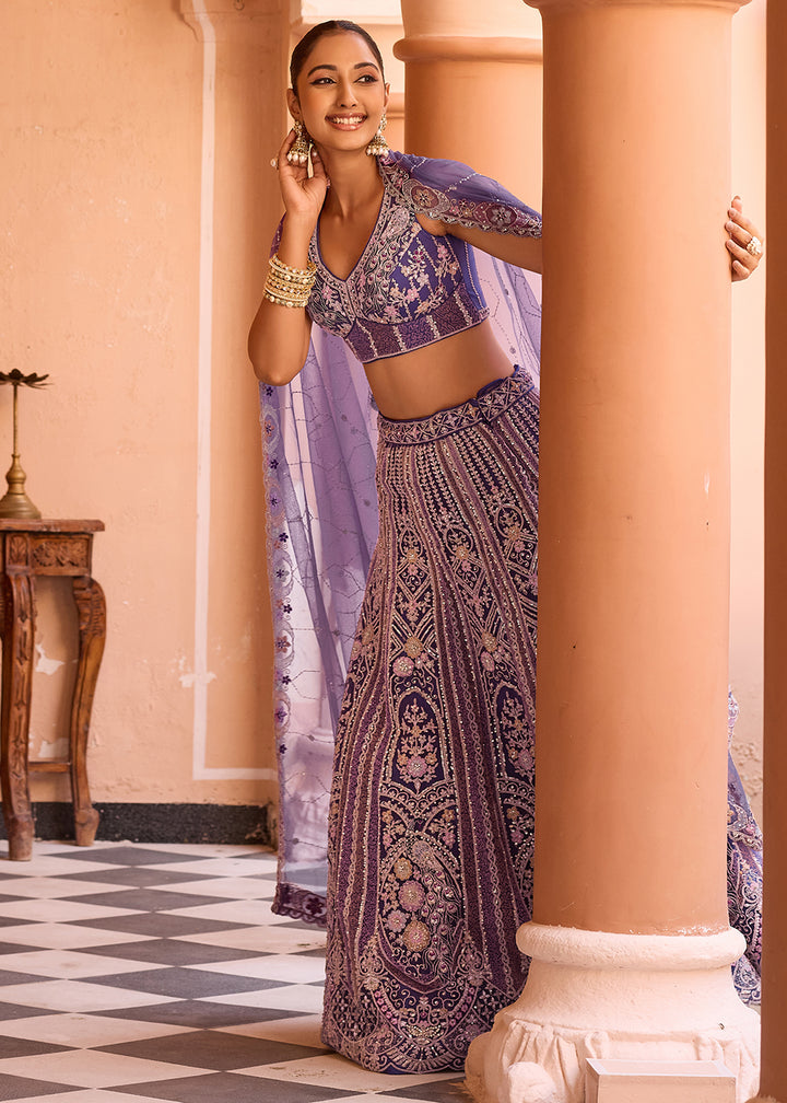 Buy Now Adorable Purple Net Embroidered Bridesmaids Lehenga Choli Online in US, UK, Canada, France, Germany, Sweden, Greece, Denmark & Worldwide at Empress.